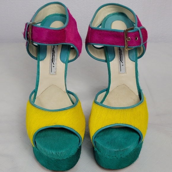 Brian Atwood Karin Multicolor Pony Hair Platform High Heel Sandal Shoes Size 39 - Picture 3 of 13